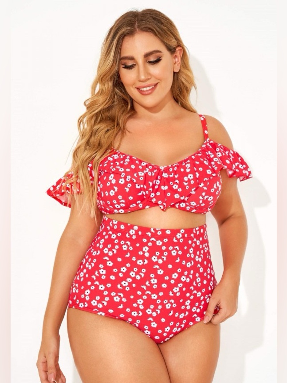 Red Floral Ruffled Underwire Women Bikini